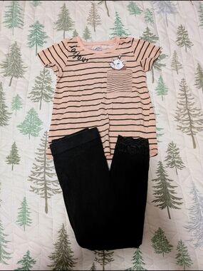 Striped Aristocats Pocket Tee with Black Leggings